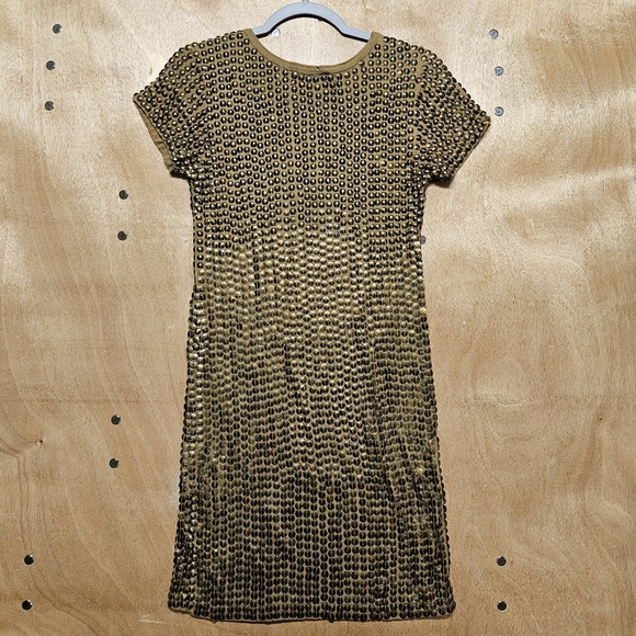 Michael Kors Chainmail Gold Studded Grunge Lined Midi Shimmer  XXS RN # 111818 - Picture 2 of 8